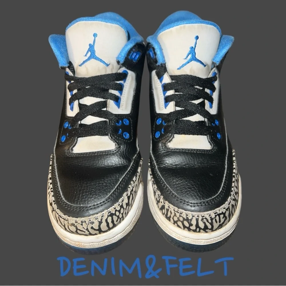 NIKE AIR JORDAN 3 RETRO GS‎ BLACK-SPORT BLUE-GREY SHOE | PRELOVED!!👟👟💙💙